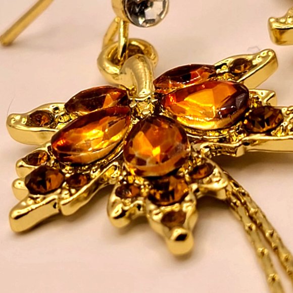 Brand New Earrings Long Drop Crystal Maple Leafs - Picture 2 of 5